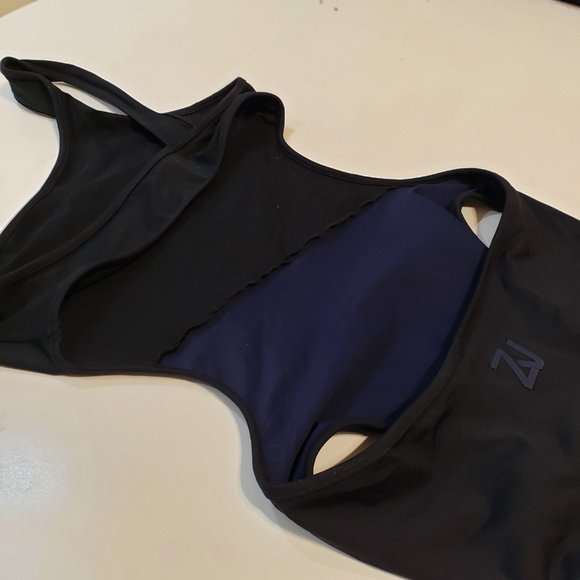 Zadig & Voltaire Colorblock One Shoulder One Piece Swimsuit Black Navy Blue - Picture 8 of 10